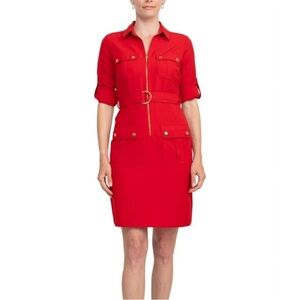 Sharagano Red Belted Gold Detailed Dress Sz 8